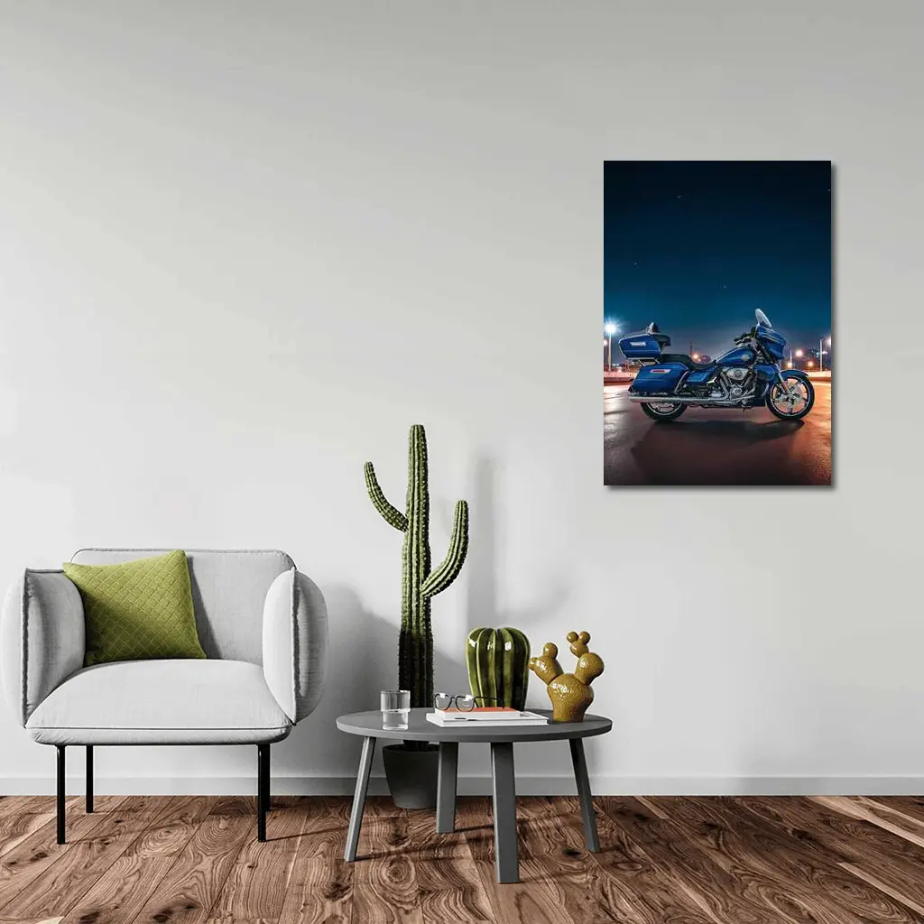 Harley Davidson Touring Motorcycle Blue Night City – Wall Art