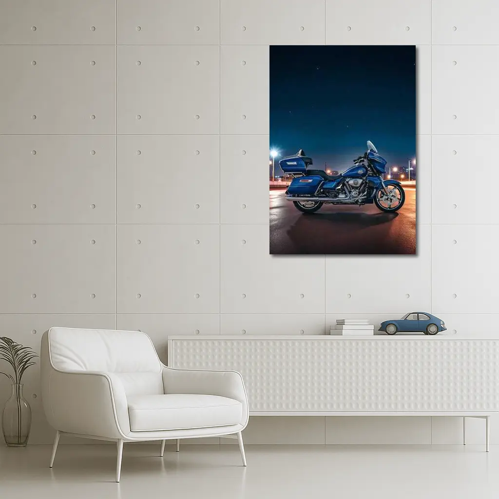Harley Davidson Touring Motorcycle Blue Night City – Wall Art