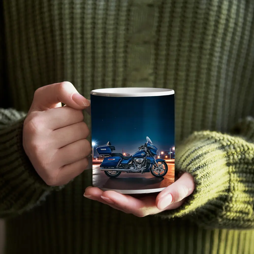 Harley Davidson Touring Motorcycle Blue Night City – Mugs