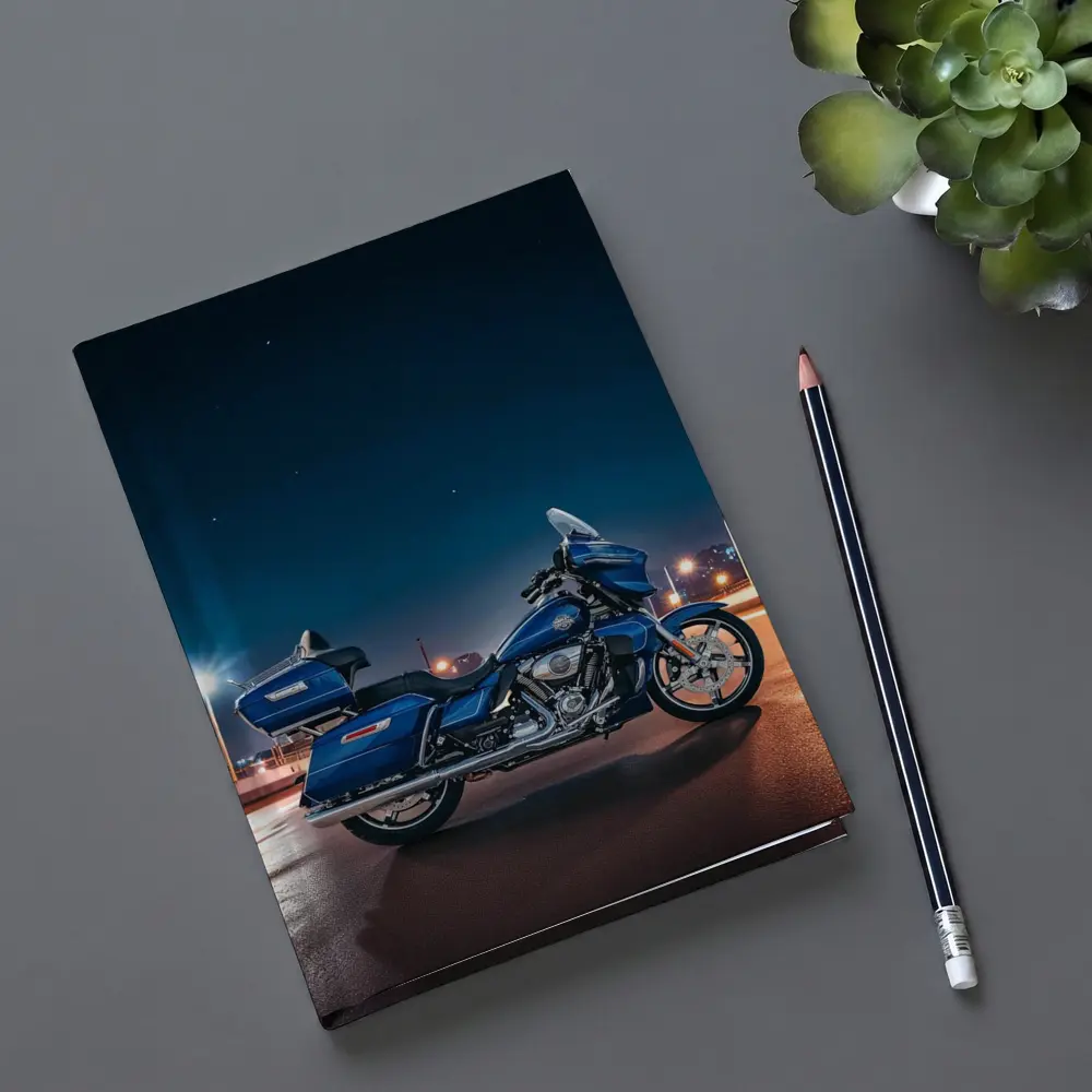 Harley Davidson Touring Motorcycle Blue Night City – Notebooks