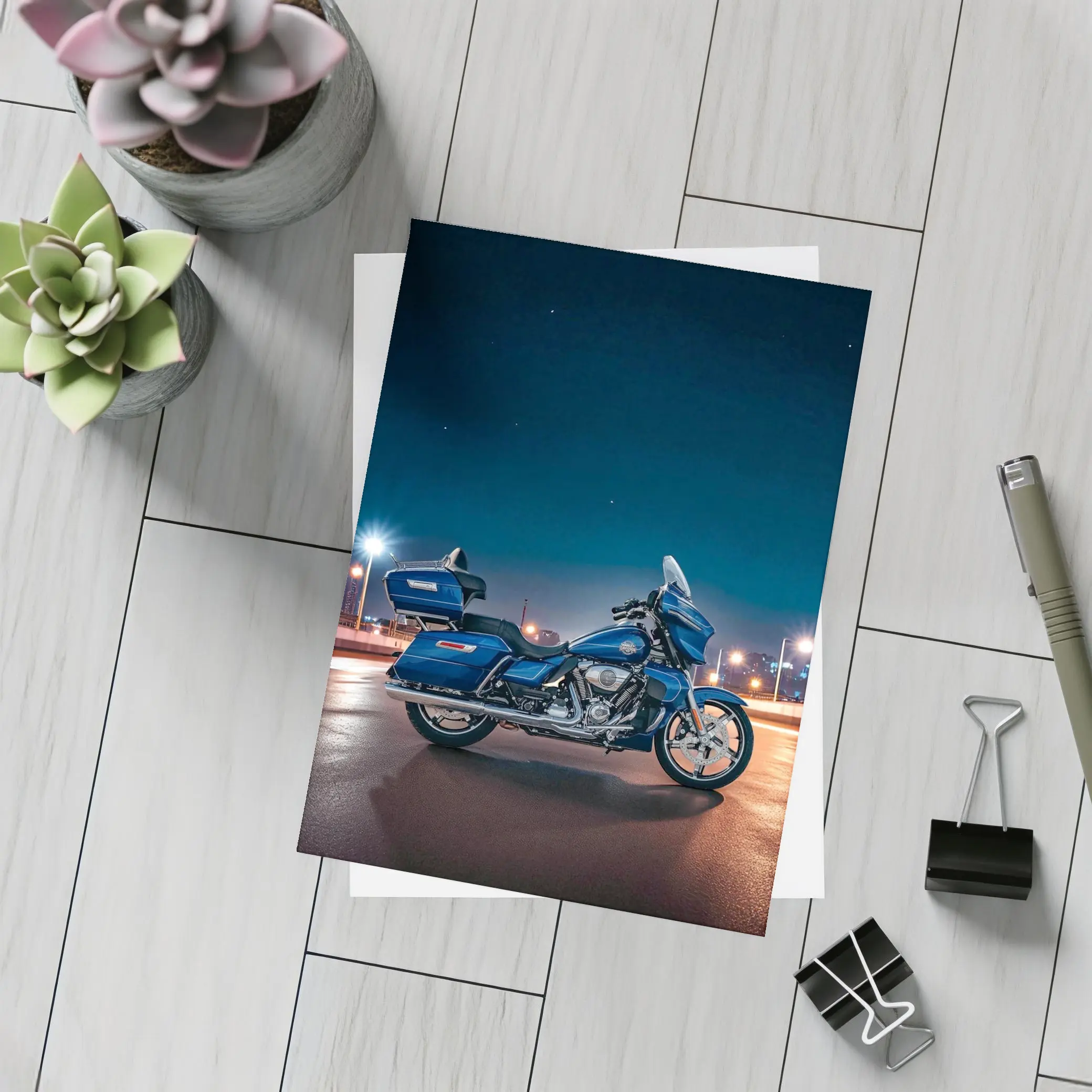 Harley Davidson Touring Motorcycle Blue Night City – Postcards