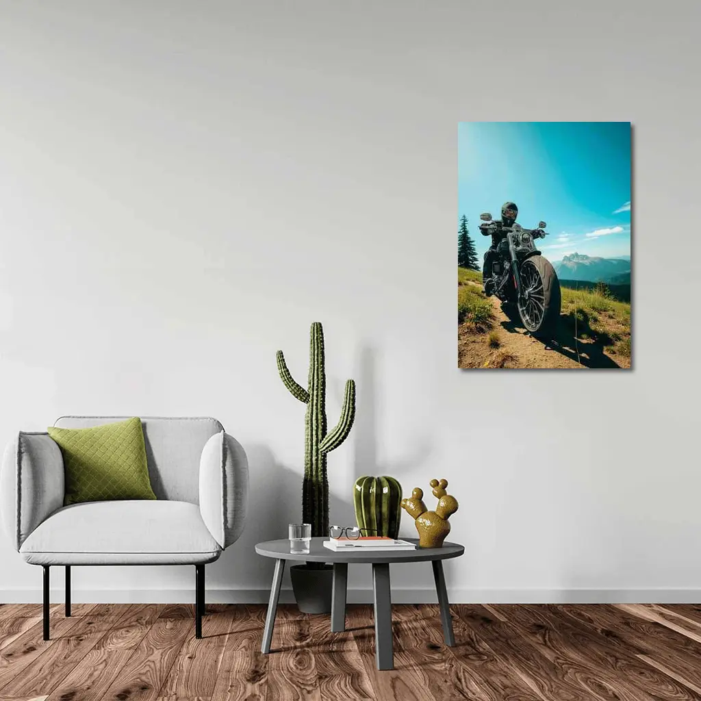 Harley Davidson Cruiser Motorcycle Mountain Landscape – Wall Art