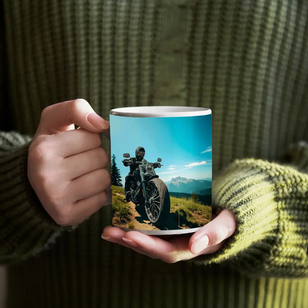 Harley Davidson Cruiser Motorcycle Mountain Landscape – Mugs