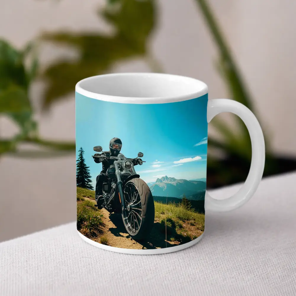 Harley Davidson Cruiser Motorcycle Mountain Landscape – Mugs