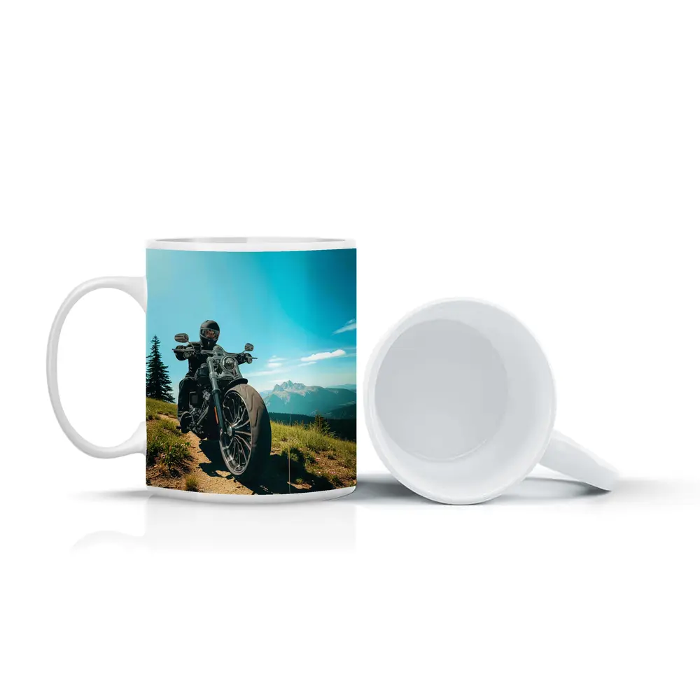 Harley Davidson Cruiser Motorcycle Mountain Landscape – Mugs