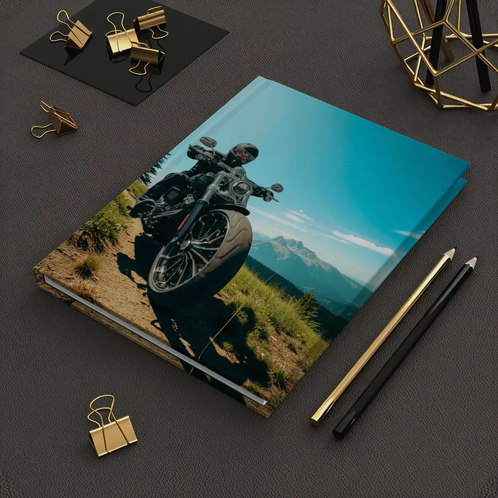 Harley Davidson Cruiser Motorcycle Mountain Landscape – Notebooks