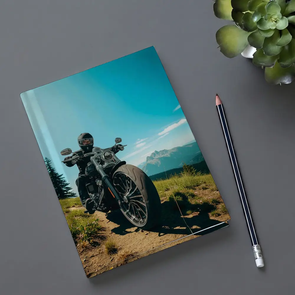 Harley Davidson Cruiser Motorcycle Mountain Landscape – Notebooks