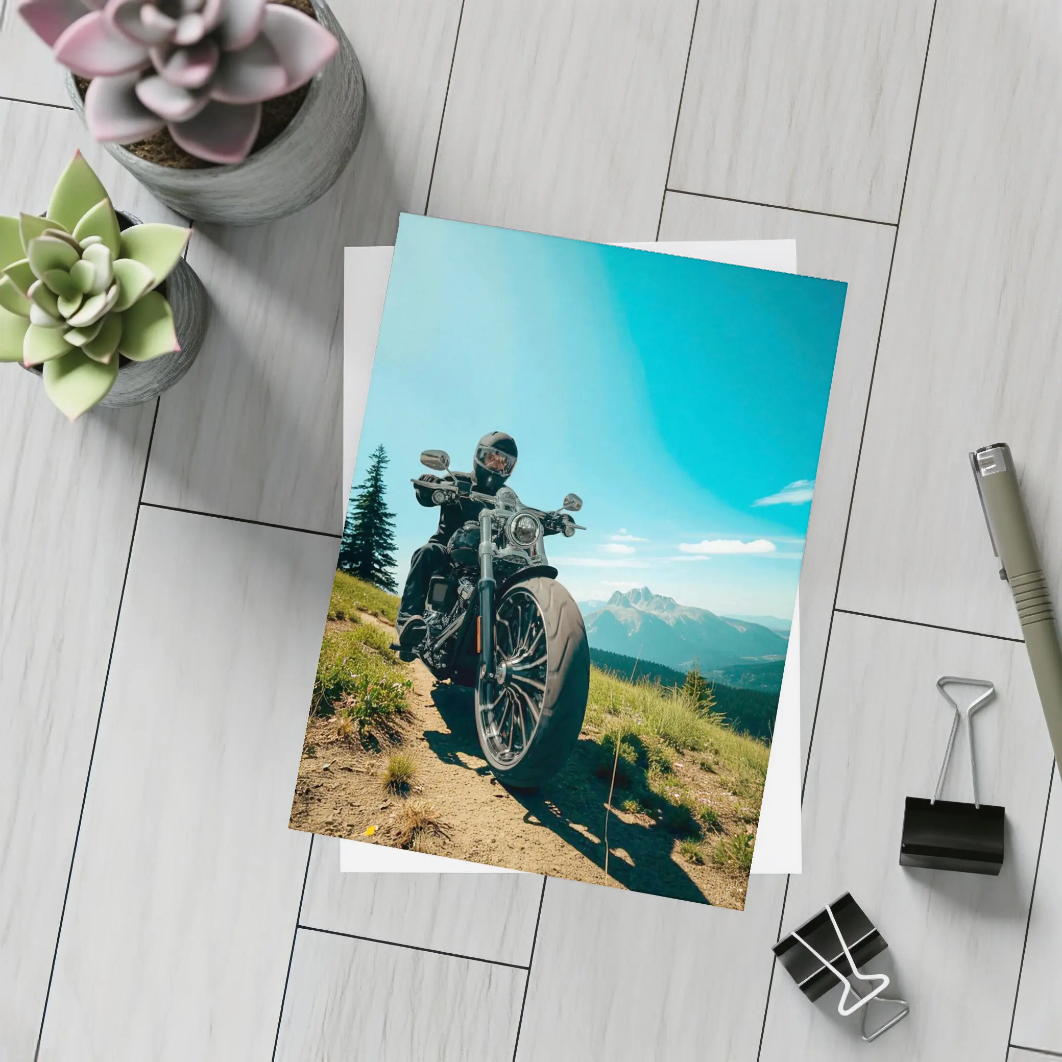 Harley Davidson Cruiser Motorcycle Mountain Landscape – Postcards