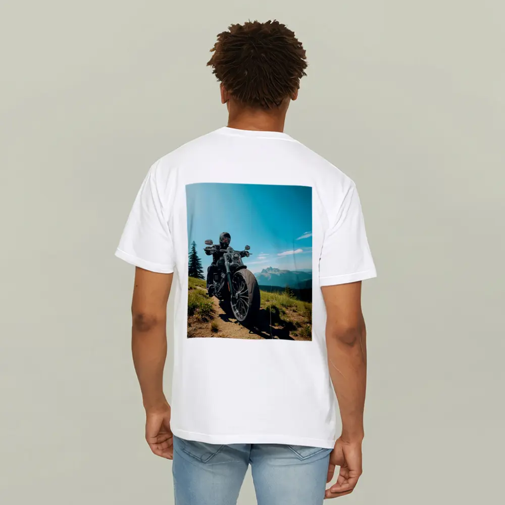 Harley Davidson Cruiser Motorcycle Mountain Landscape – T-Shirts