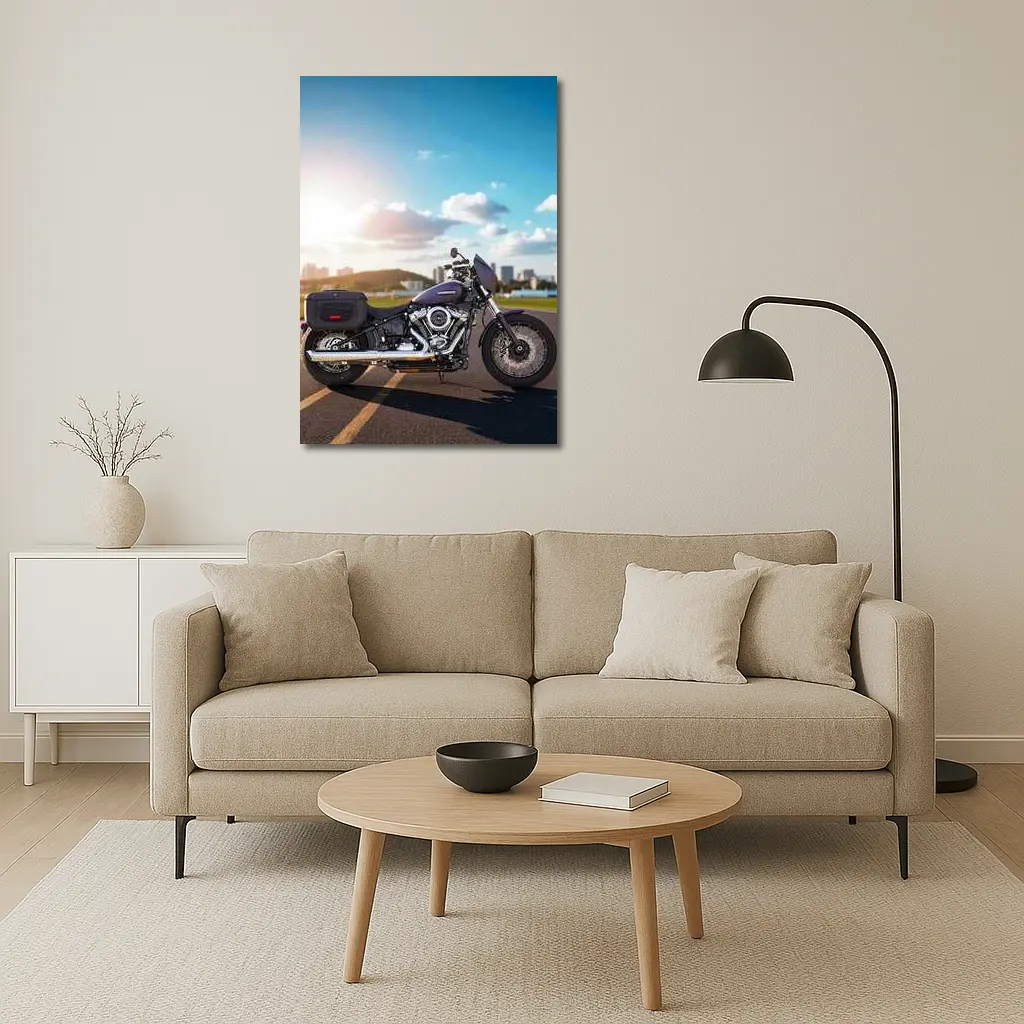 Harley Davidson Cruiser Motorcycle City Skyline – Wall Art
