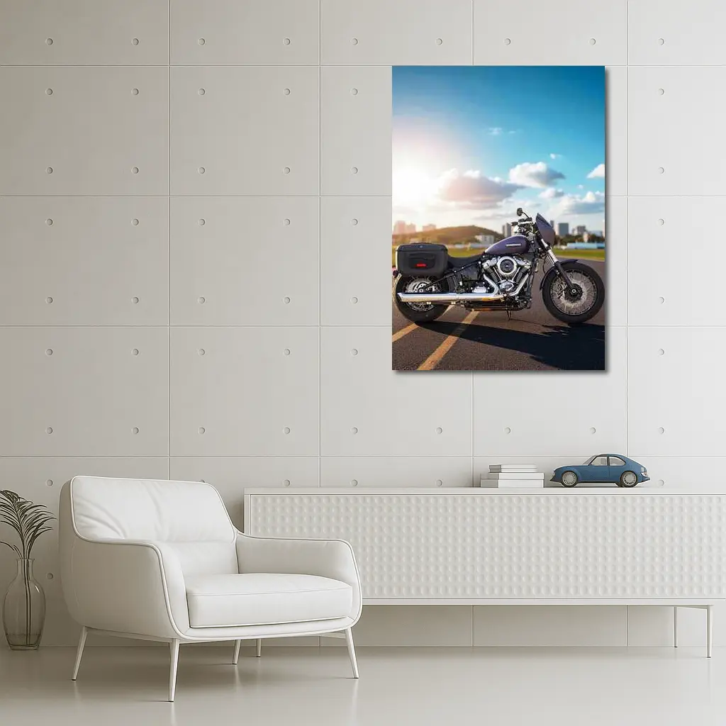 Harley Davidson Cruiser Motorcycle City Skyline – Wall Art