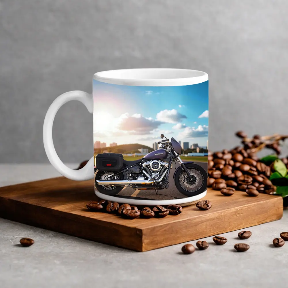 Harley Davidson Cruiser Motorcycle City Skyline – Mugs