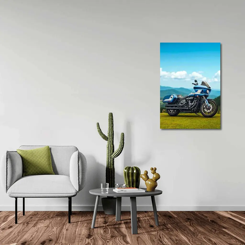Harley Davidson Low Rider Blue Mountains Background – Wall Art