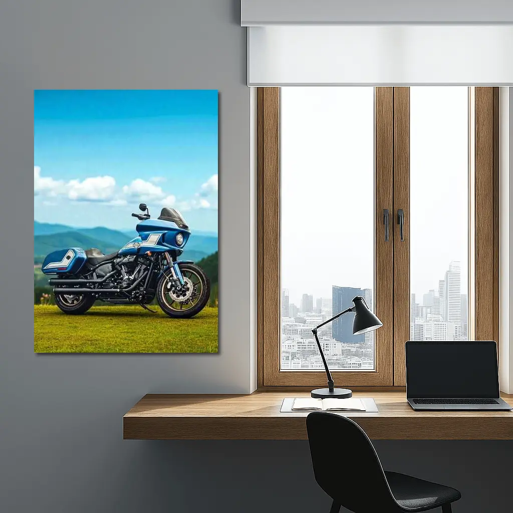 Harley Davidson Low Rider Blue Mountains Background – Wall Art