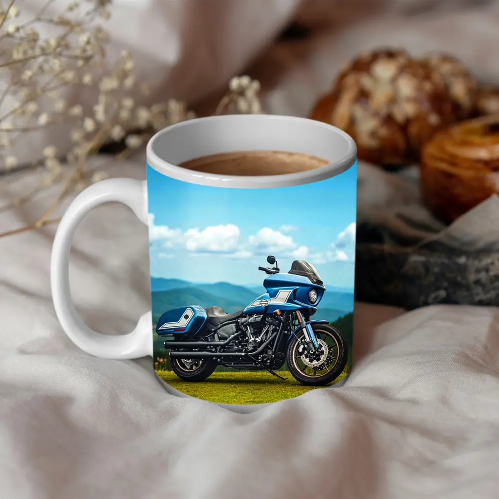 Harley Davidson Low Rider Blue Mountains Background – Mugs