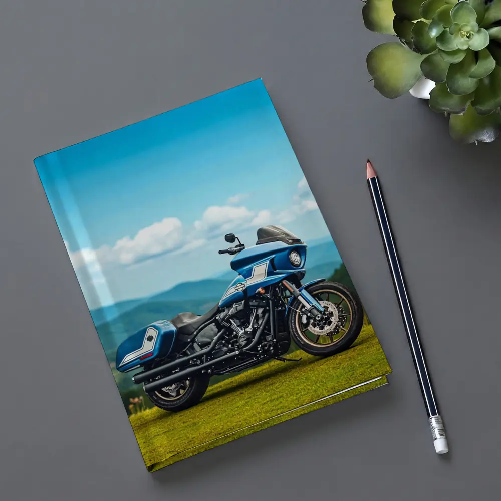 Harley Davidson Low Rider Blue Mountains Background – Notebooks