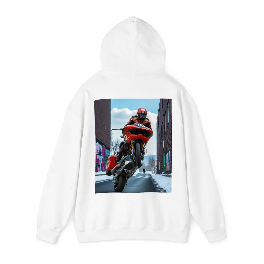 Red Motorcycle Wheelie Urban Street Winter – Hoodies