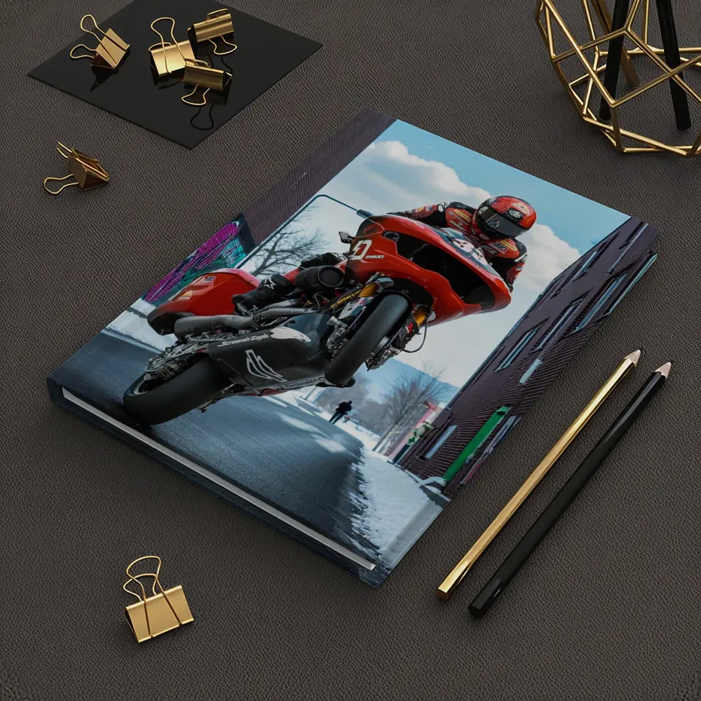 Red Motorcycle Wheelie Urban Street Winter – Notebooks