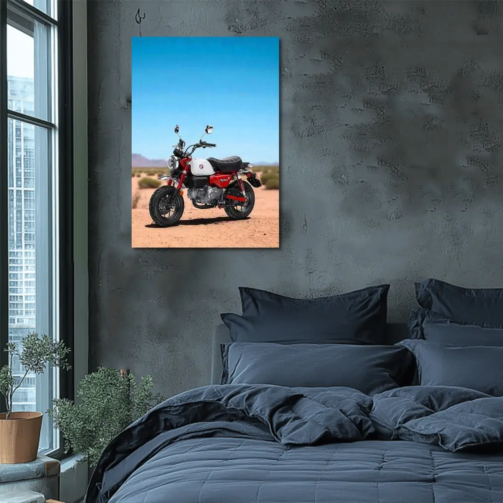 Honda Monkey Bike Red and White Desert Landscape – Wall Art