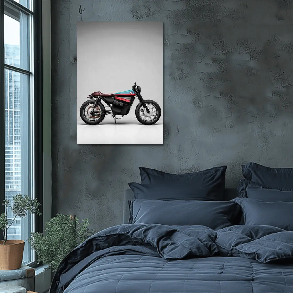 Electric Cafe Racer Motorcycle Gray Studio Background – Wall Art