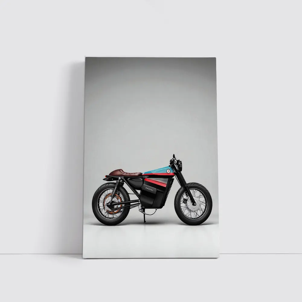 Electric Cafe Racer Motorcycle Gray Studio Background – Wall Art