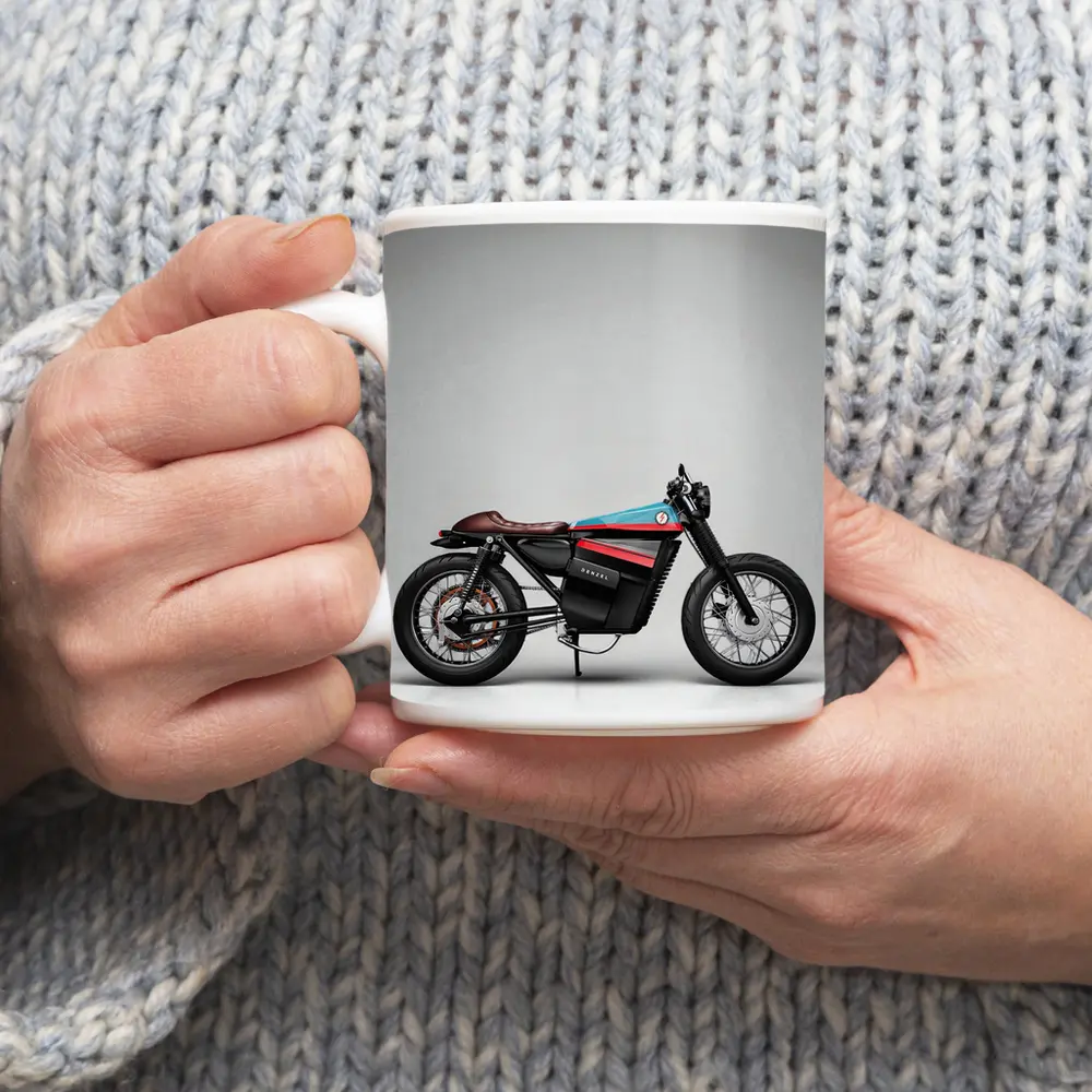 Electric Cafe Racer Motorcycle Gray Studio Background – Mugs