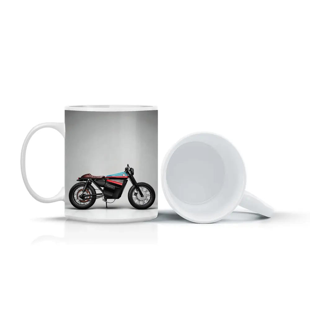 Electric Cafe Racer Motorcycle Gray Studio Background – Mugs