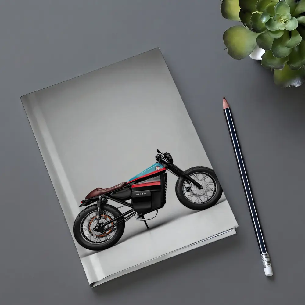 Electric Cafe Racer Motorcycle Gray Studio Background – Notebooks