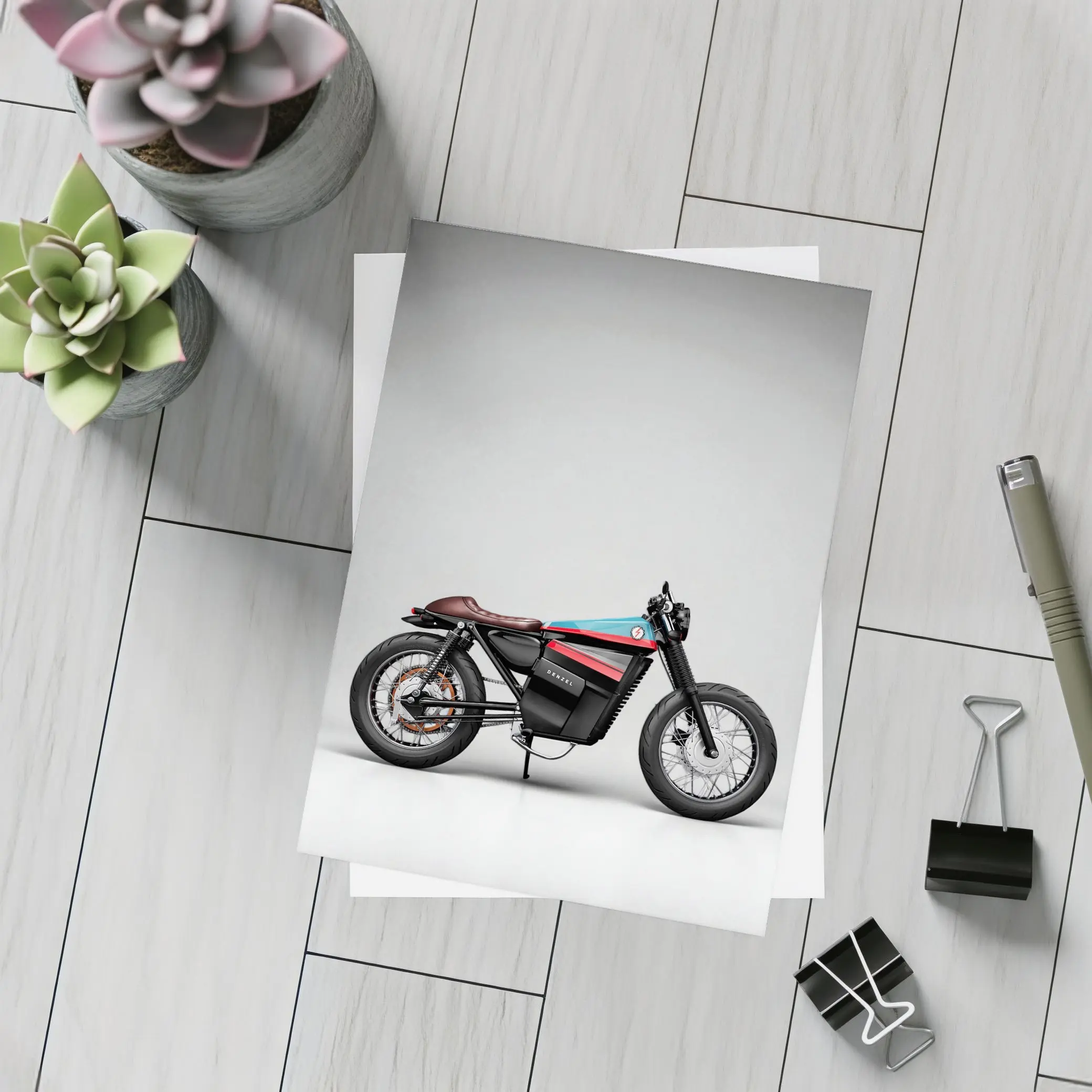 Electric Cafe Racer Motorcycle Gray Studio Background – Postcards