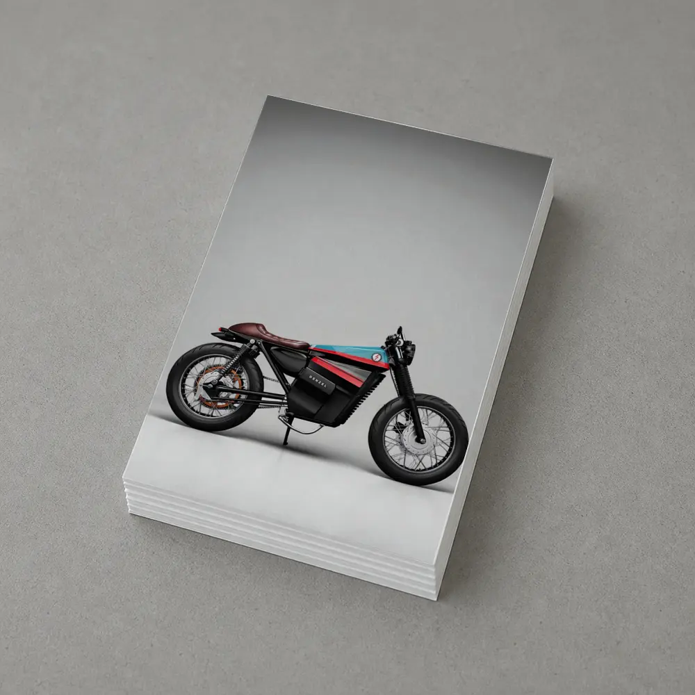Electric Cafe Racer Motorcycle Gray Studio Background – Postcards