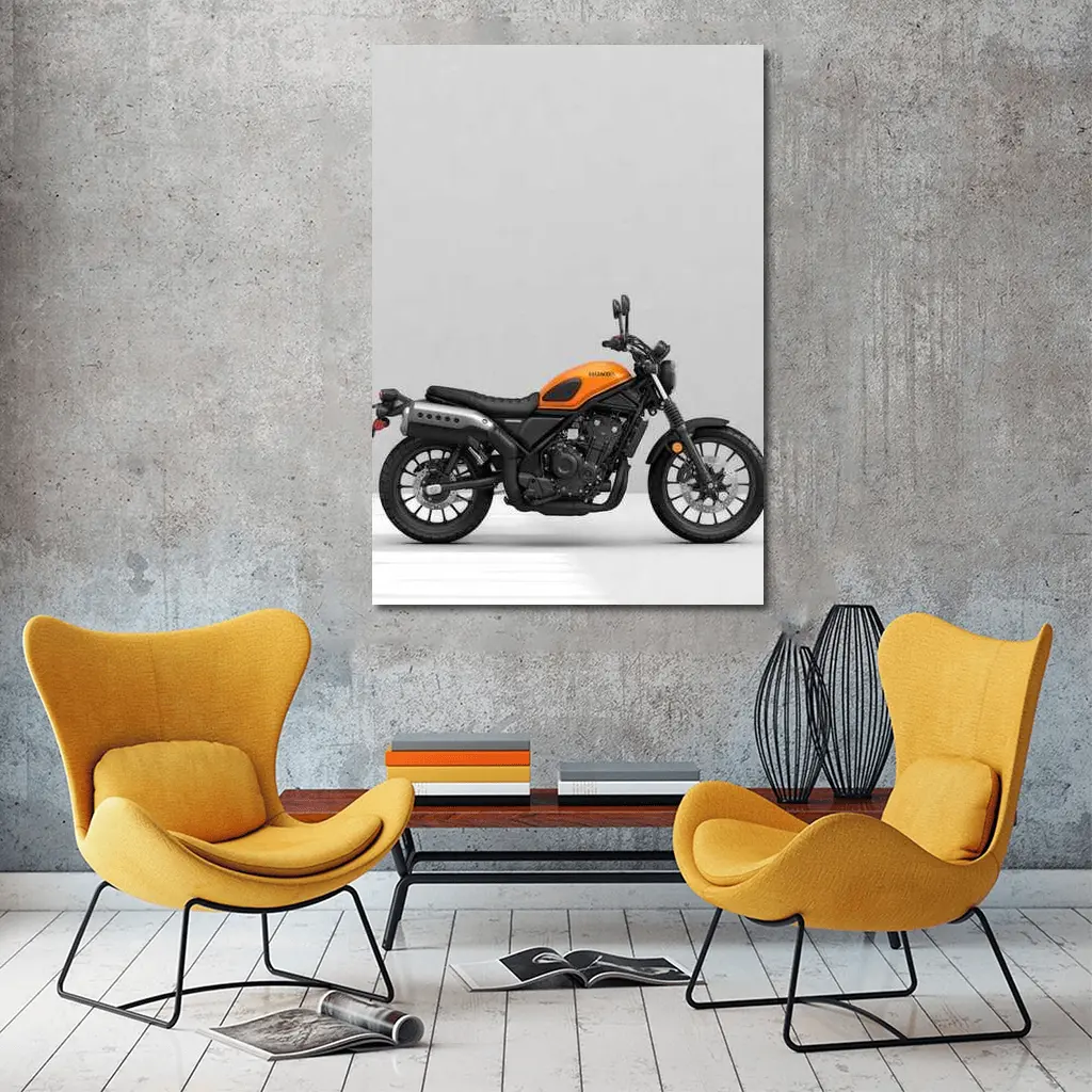 Honda Scrambler Motorcycle Orange on Gray – Wall Art