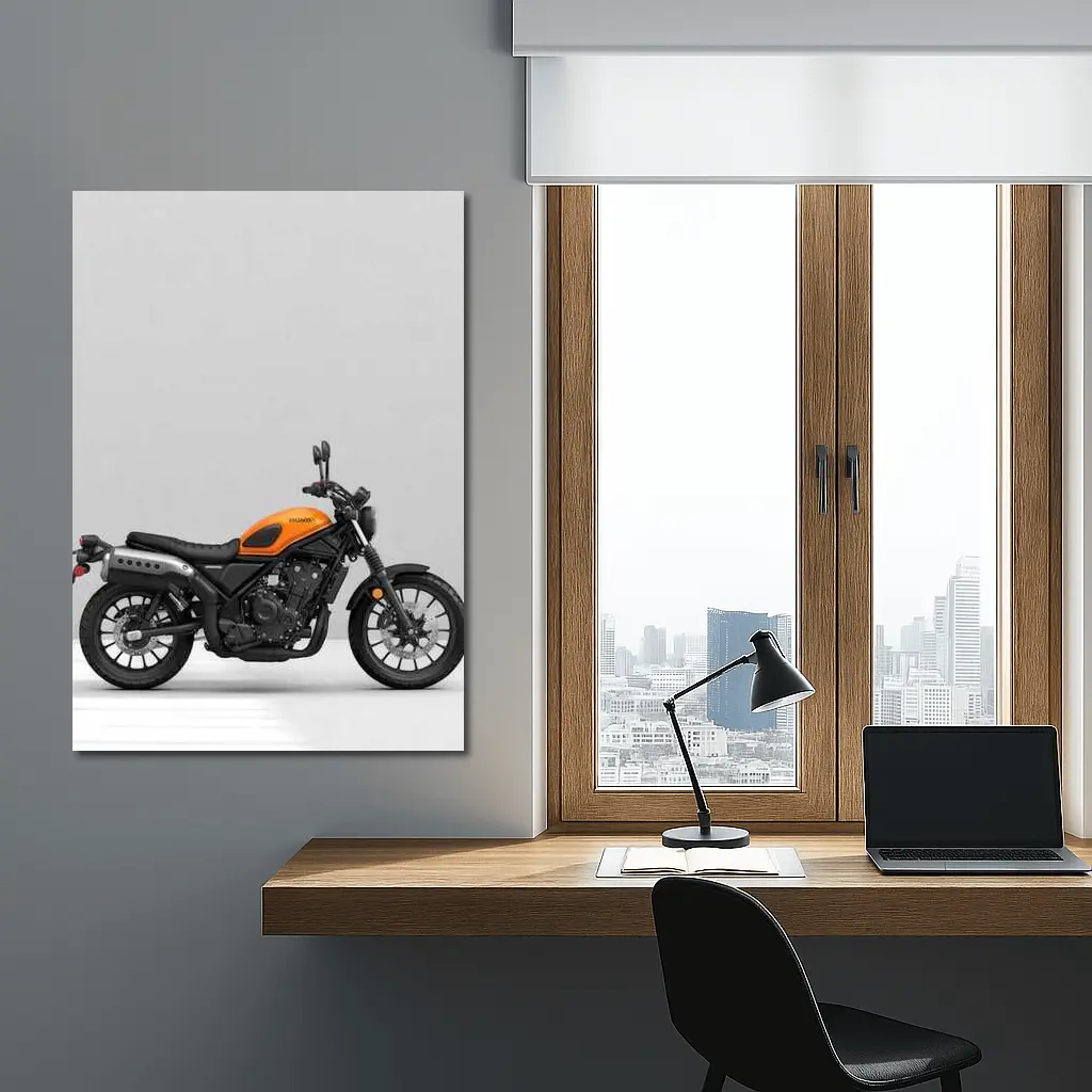 Honda Scrambler Motorcycle Orange on Gray – Wall Art