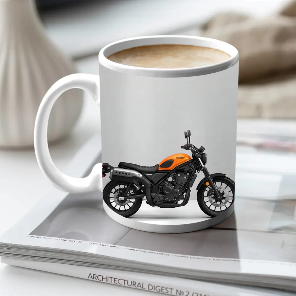 Honda Scrambler Motorcycle Orange on Gray – Mugs