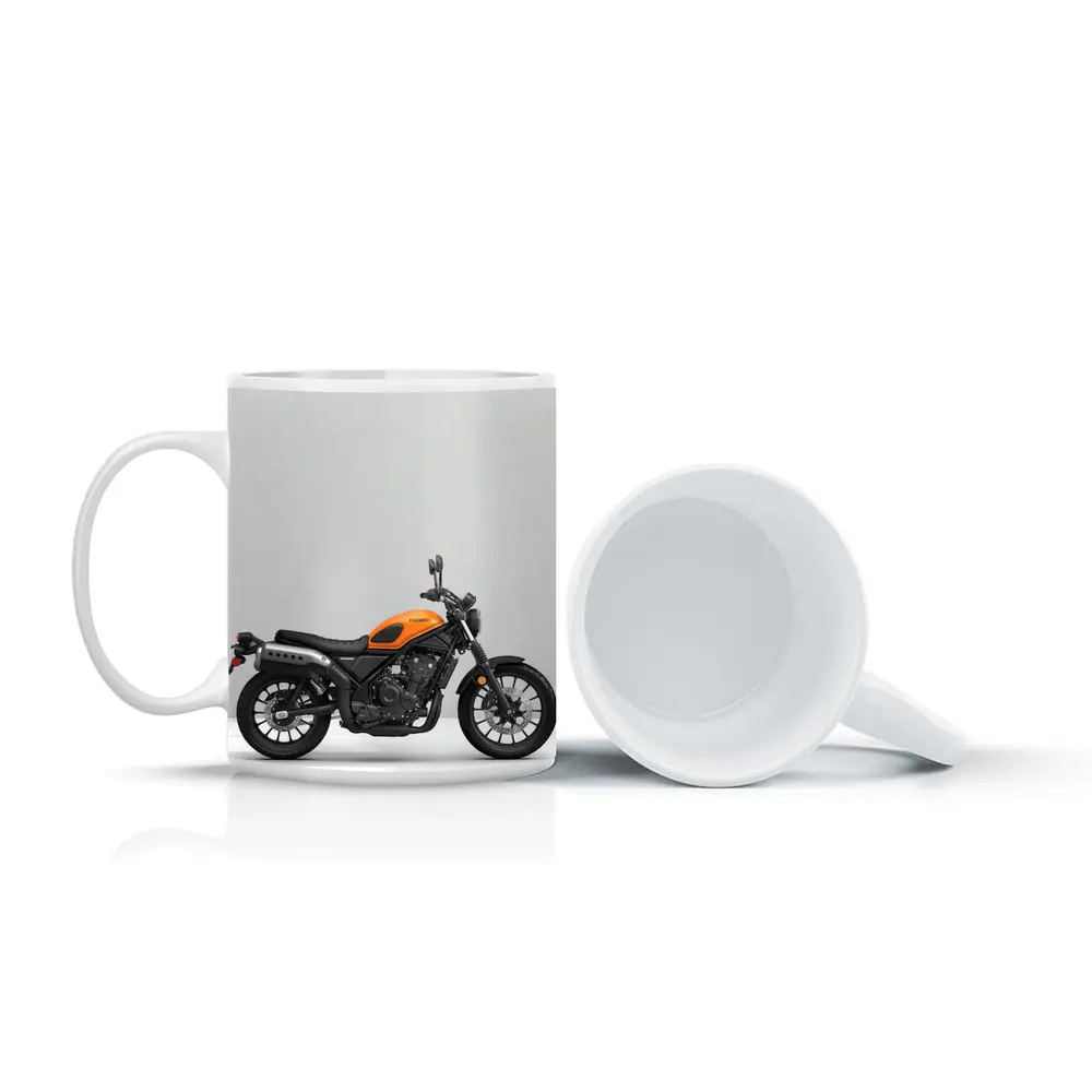 Honda Scrambler Motorcycle Orange on Gray – Mugs
