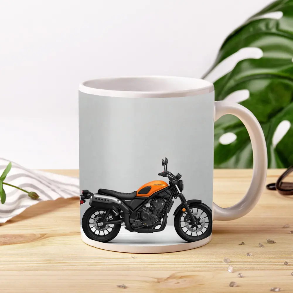 Honda Scrambler Motorcycle Orange on Gray – Mugs