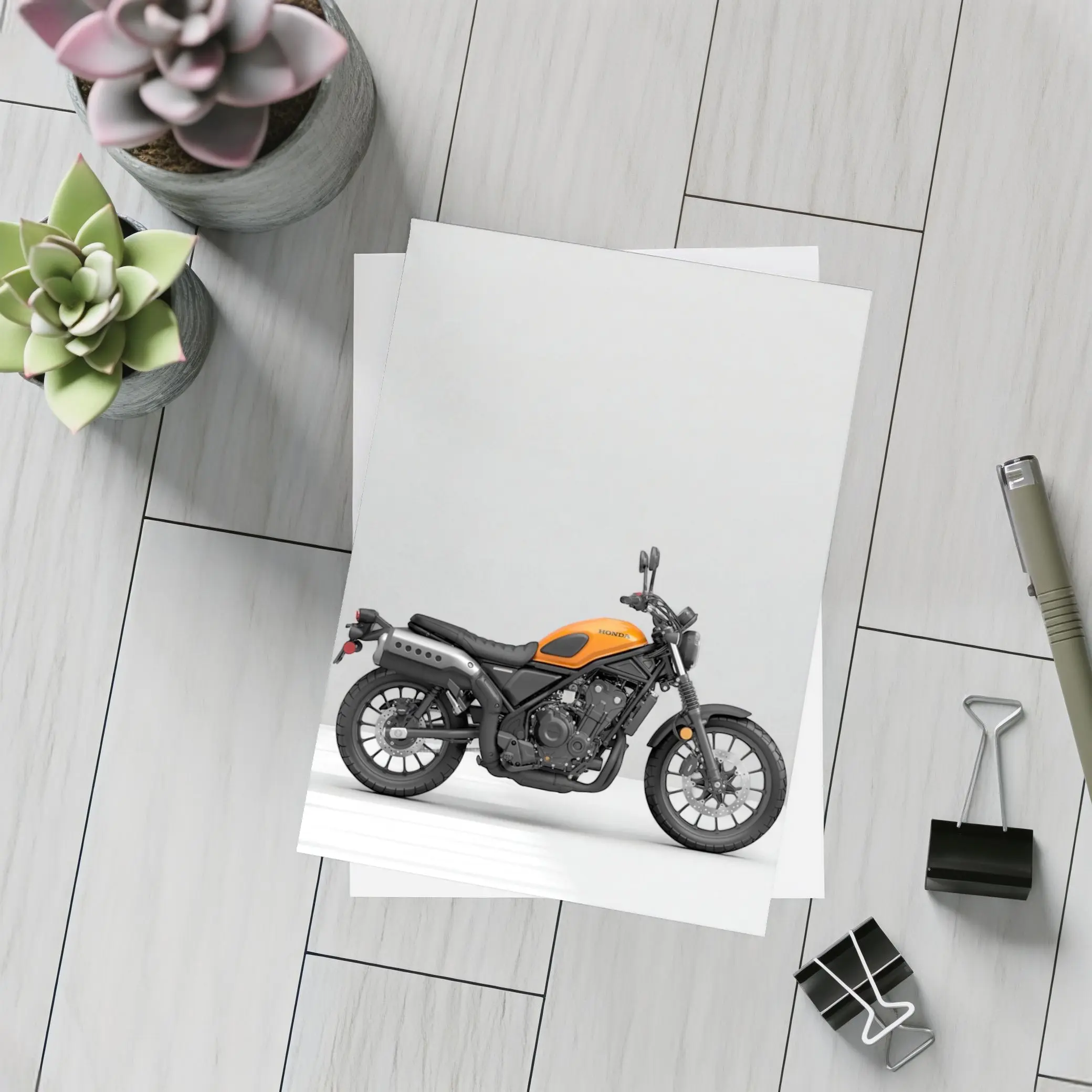 Honda Scrambler Motorcycle Orange on Gray – Postcards