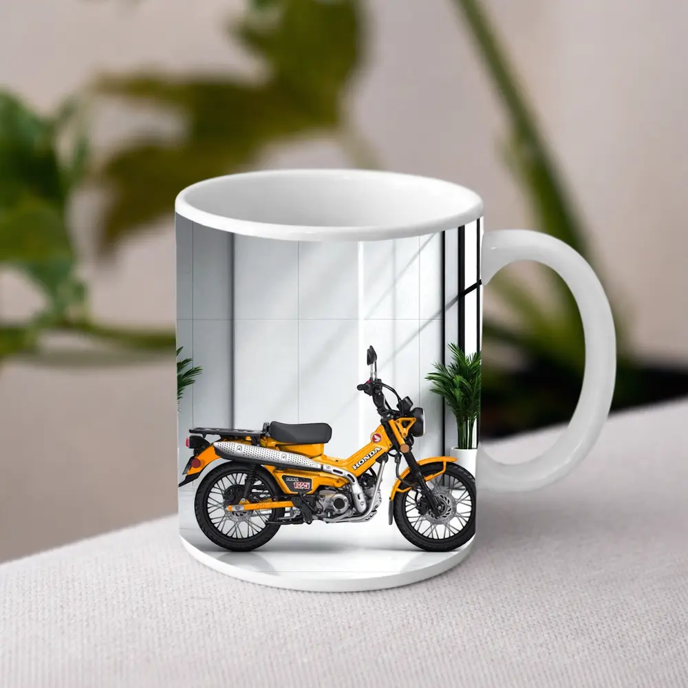 Honda Trail CT125 Orange Motorcycle White Studio – Mugs