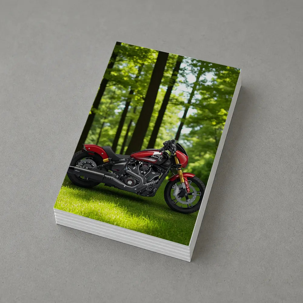 Red Indian Motorcycle Parked Among Green Trees – Postcards