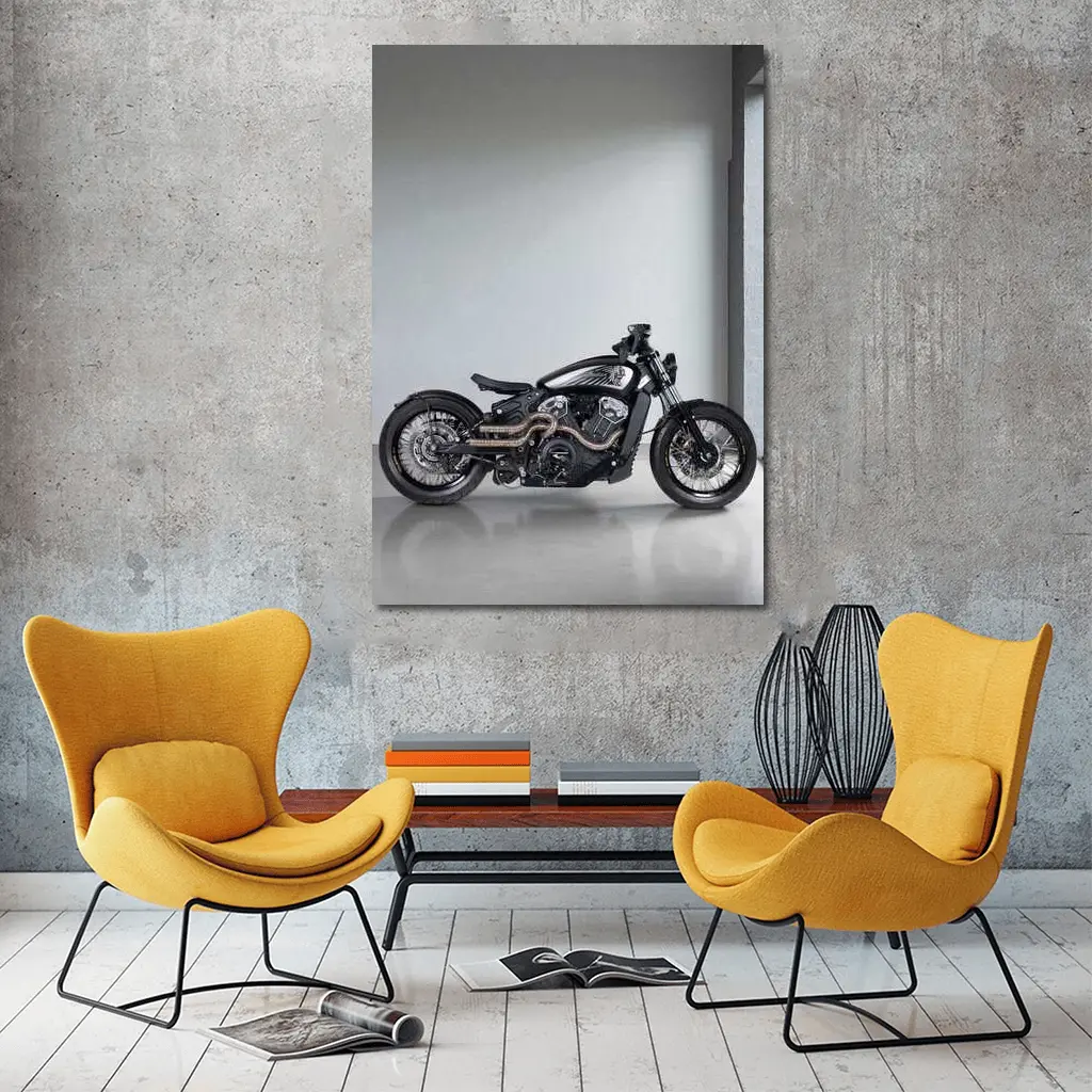 Custom Black Bobber Motorcycle Minimal Studio – Wall Art