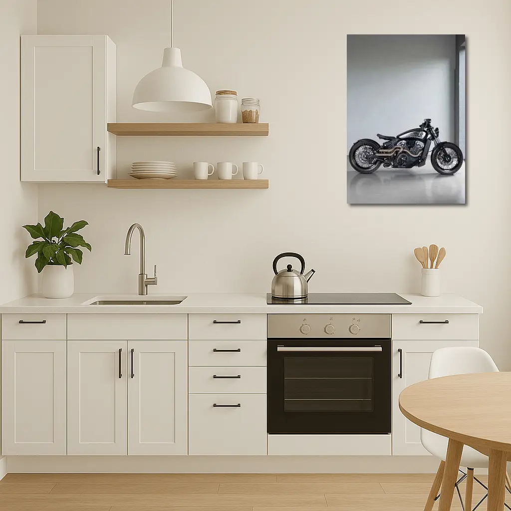 Custom Black Bobber Motorcycle Minimal Studio – Wall Art