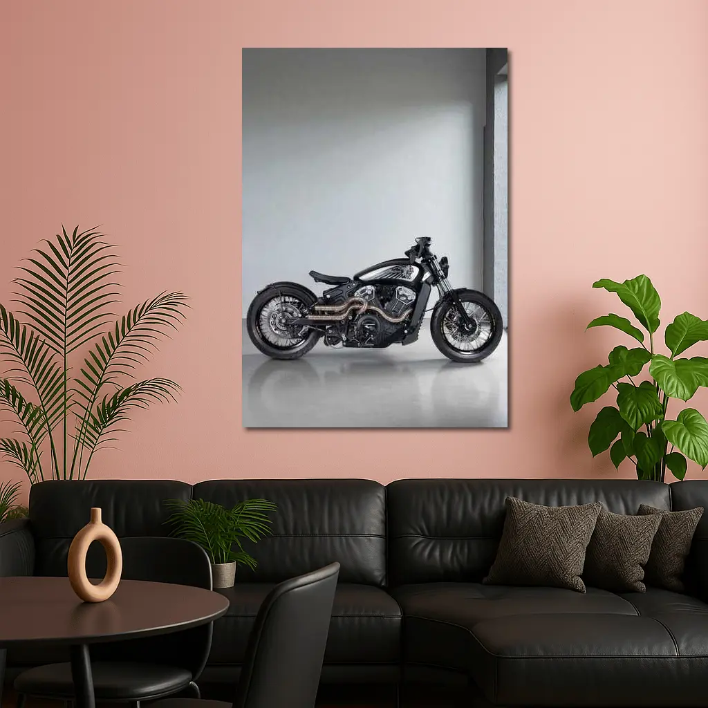 Custom Black Bobber Motorcycle Minimal Studio – Wall Art