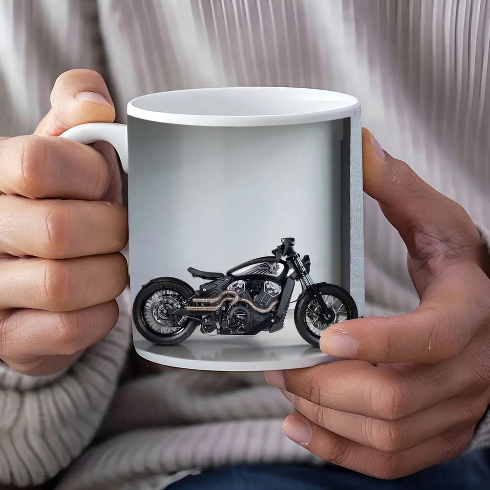 Custom Black Bobber Motorcycle Minimal Studio – Mugs