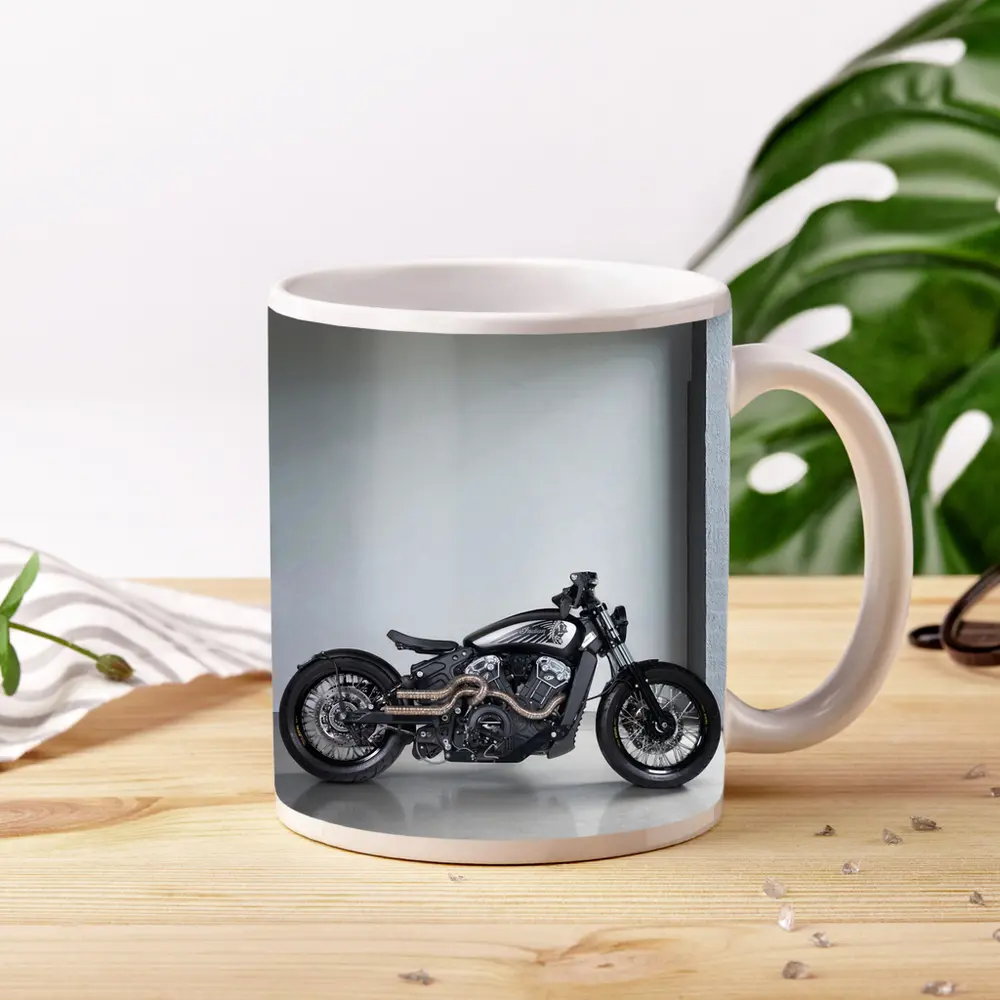 Custom Black Bobber Motorcycle Minimal Studio – Mugs
