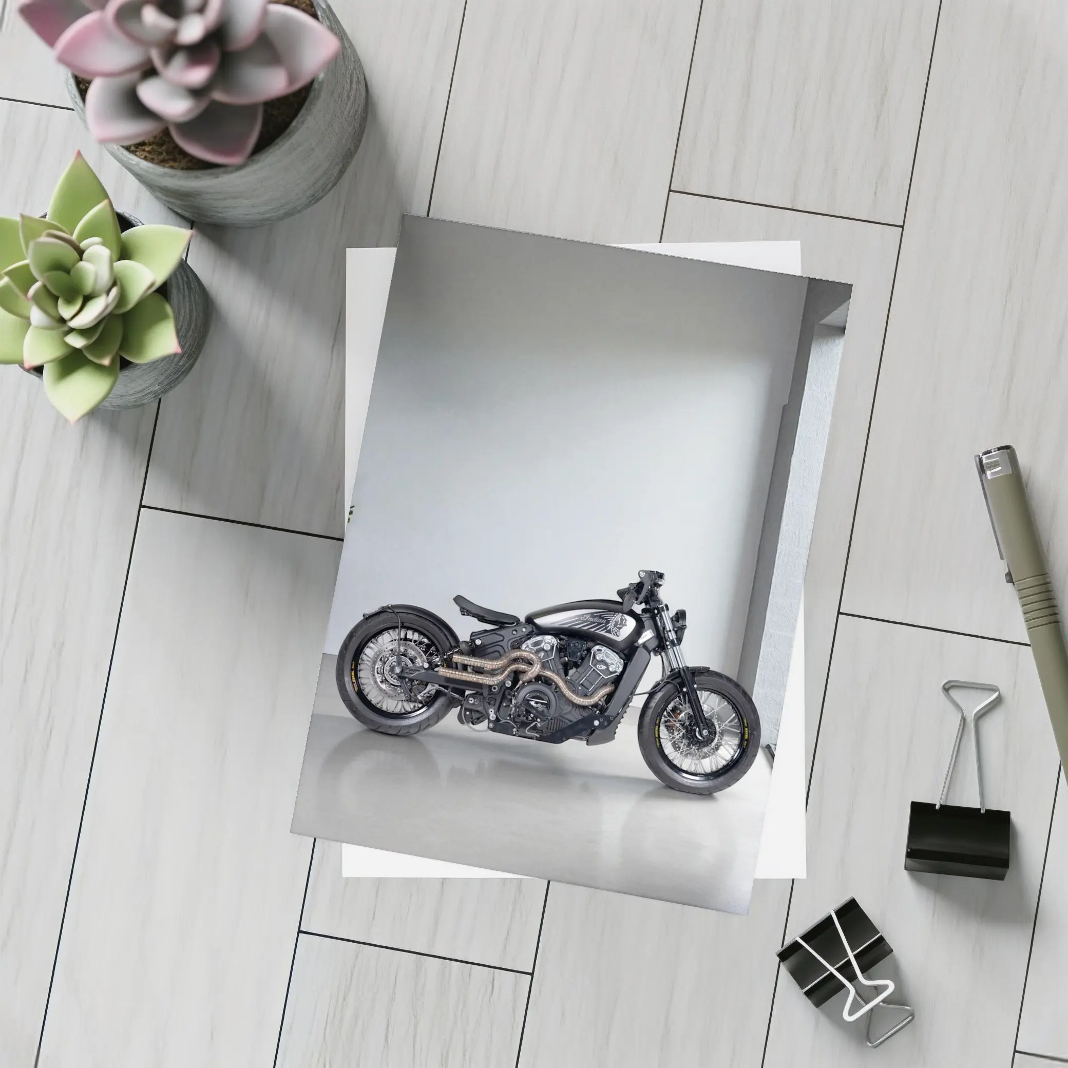 Custom Black Bobber Motorcycle Minimal Studio – Postcards