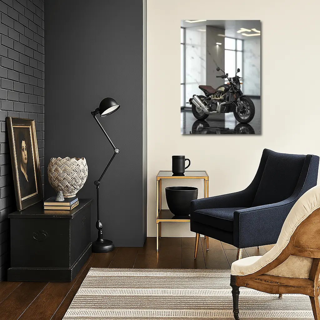 Indian Motorcycle Dark Interior Marble Showroom – Wall Art