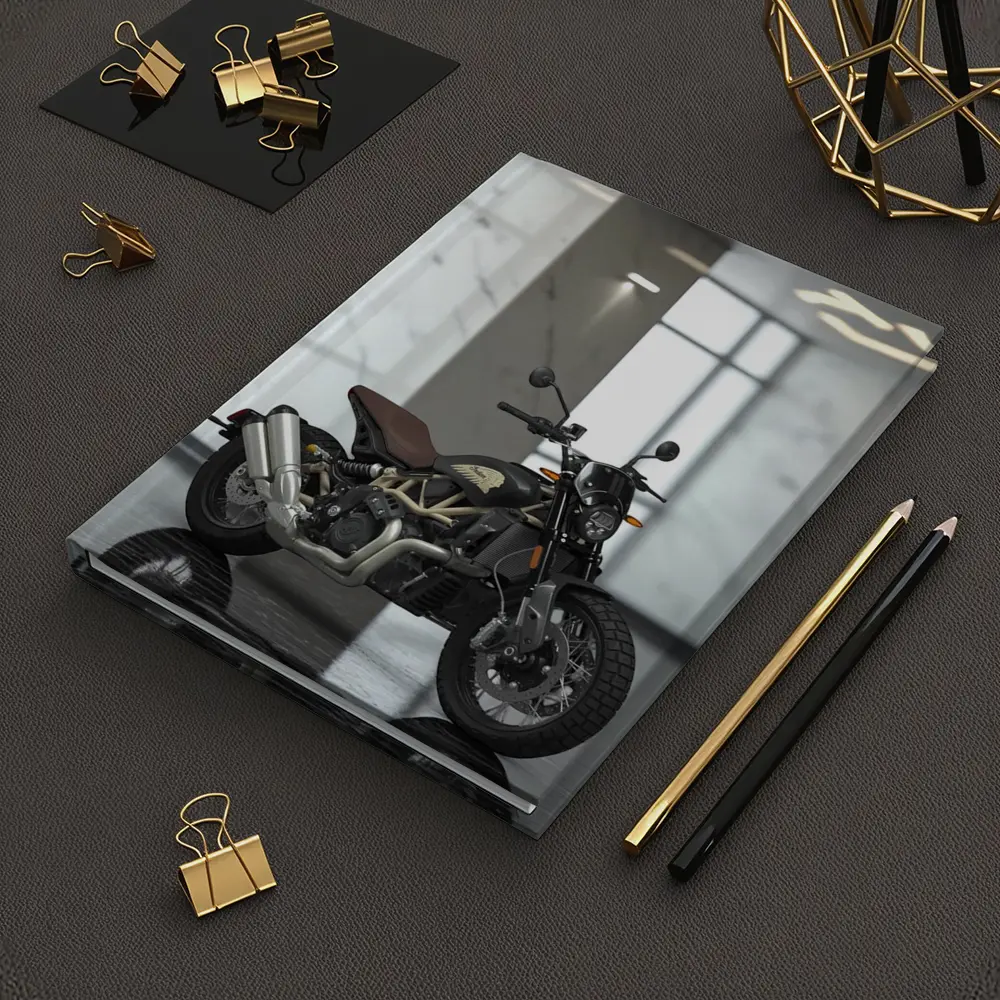 Indian Motorcycle Dark Interior Marble Showroom – Notebooks