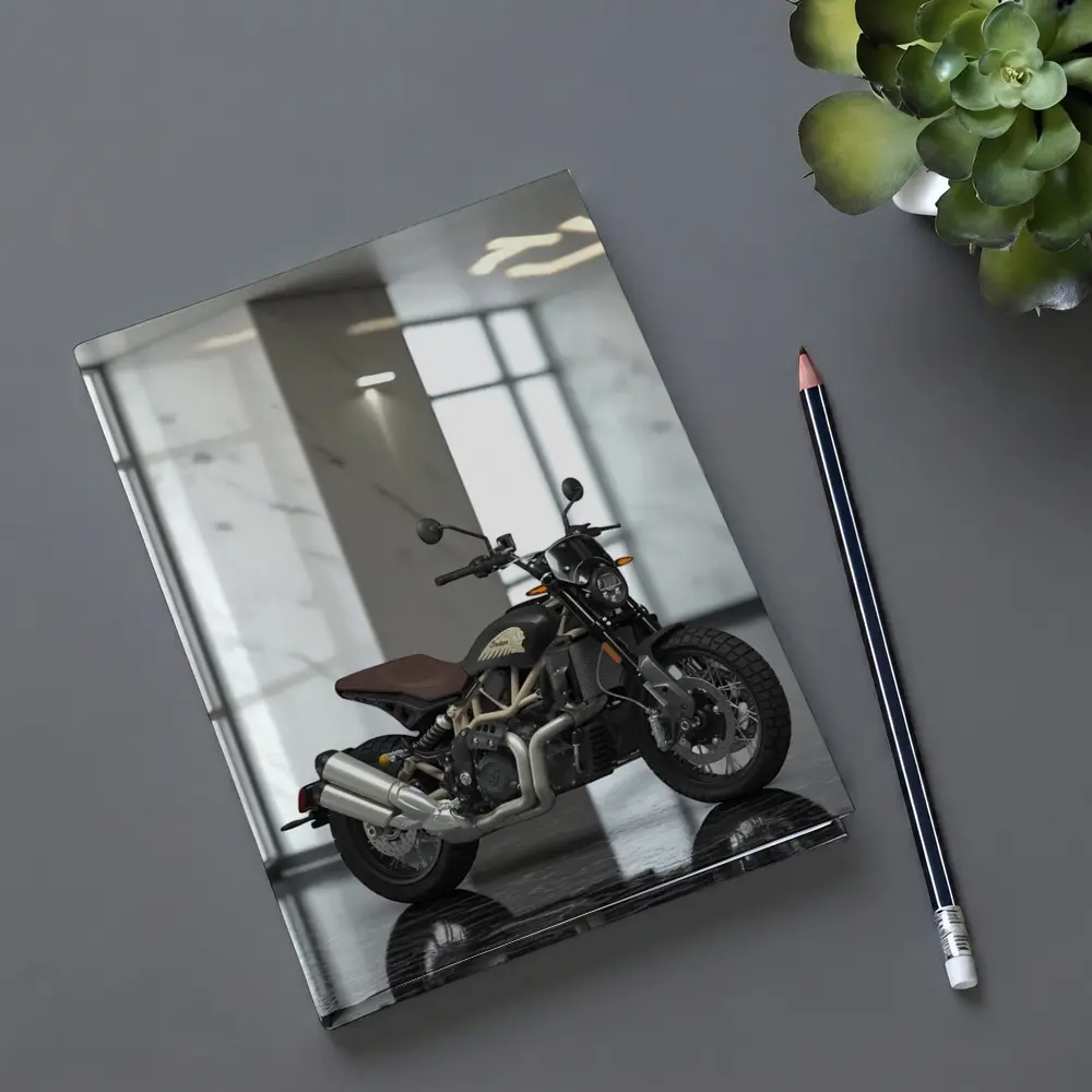 Indian Motorcycle Dark Interior Marble Showroom – Notebooks