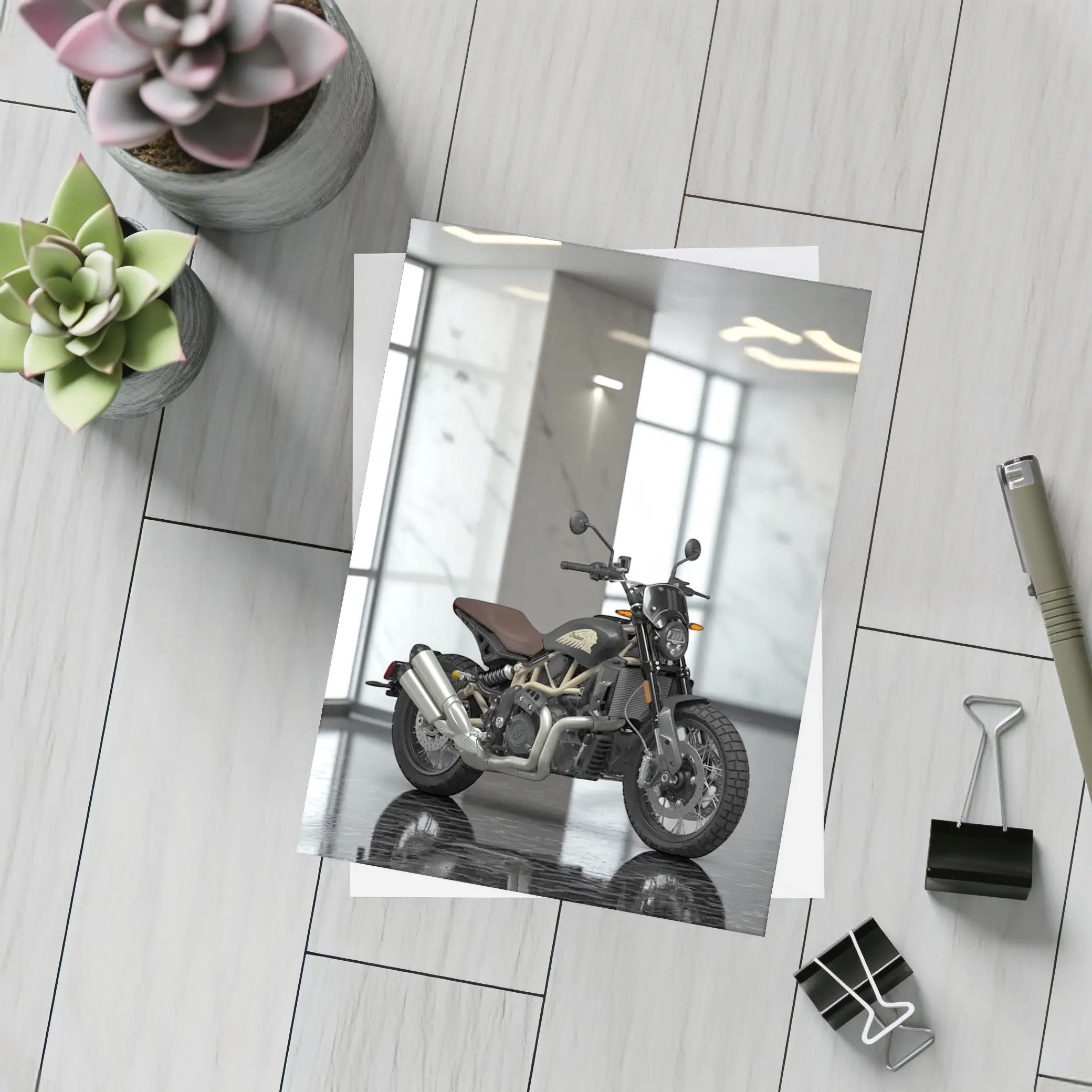Indian Motorcycle Dark Interior Marble Showroom – Postcards