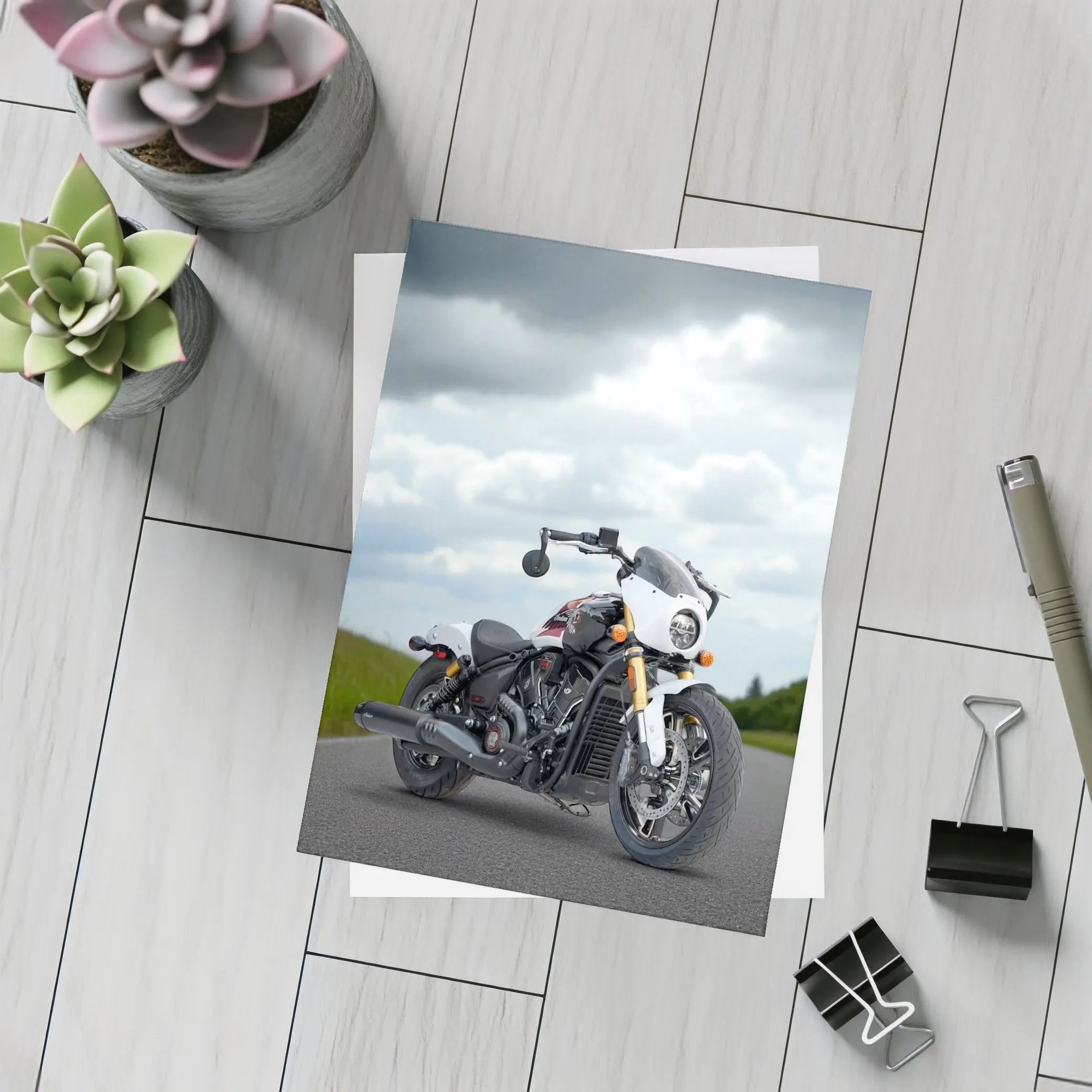 Indian Motorcycle Cafe Racer Stormy Road – Postcards