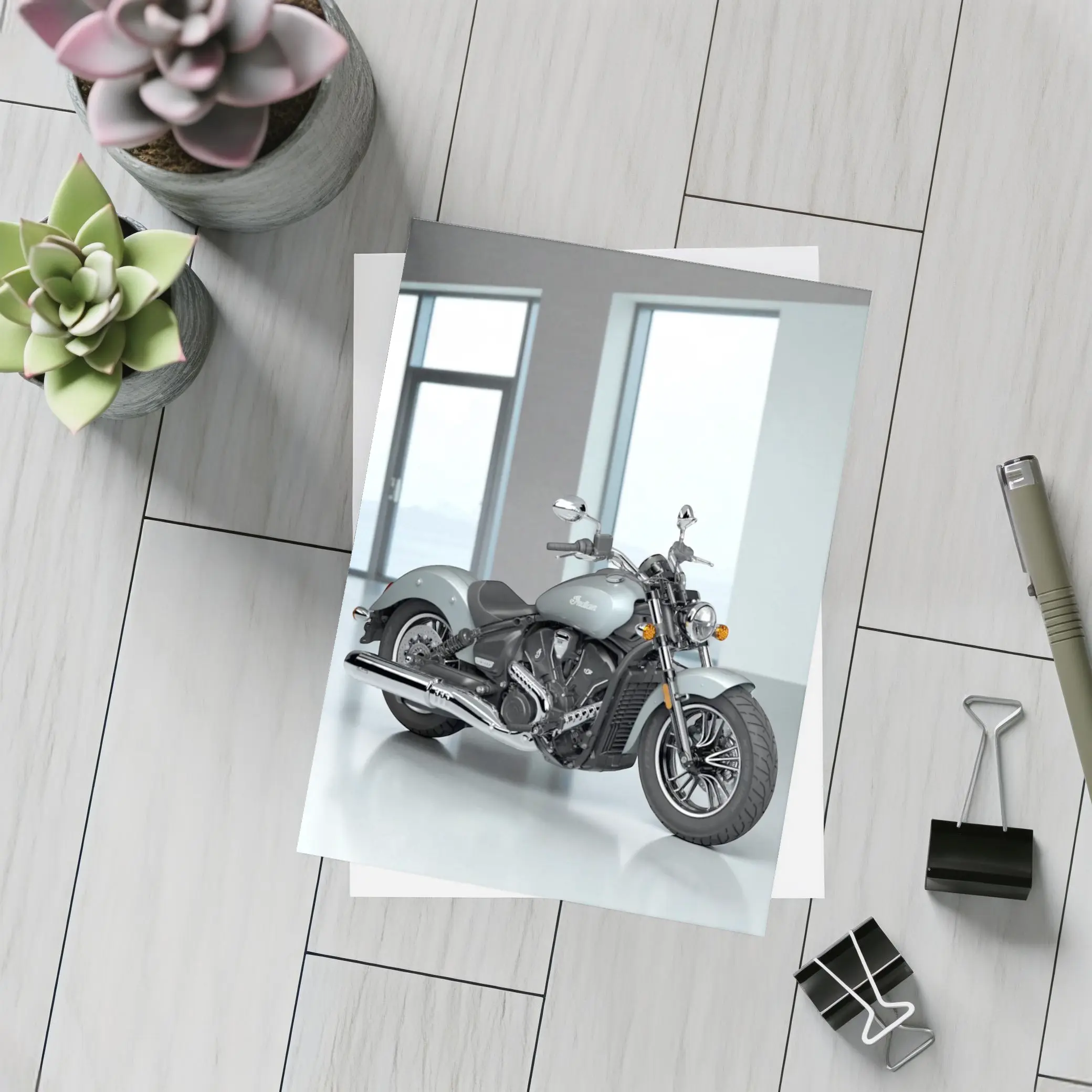 Indian Motorcycle Silver Cruiser Minimalist Studio – Postcards